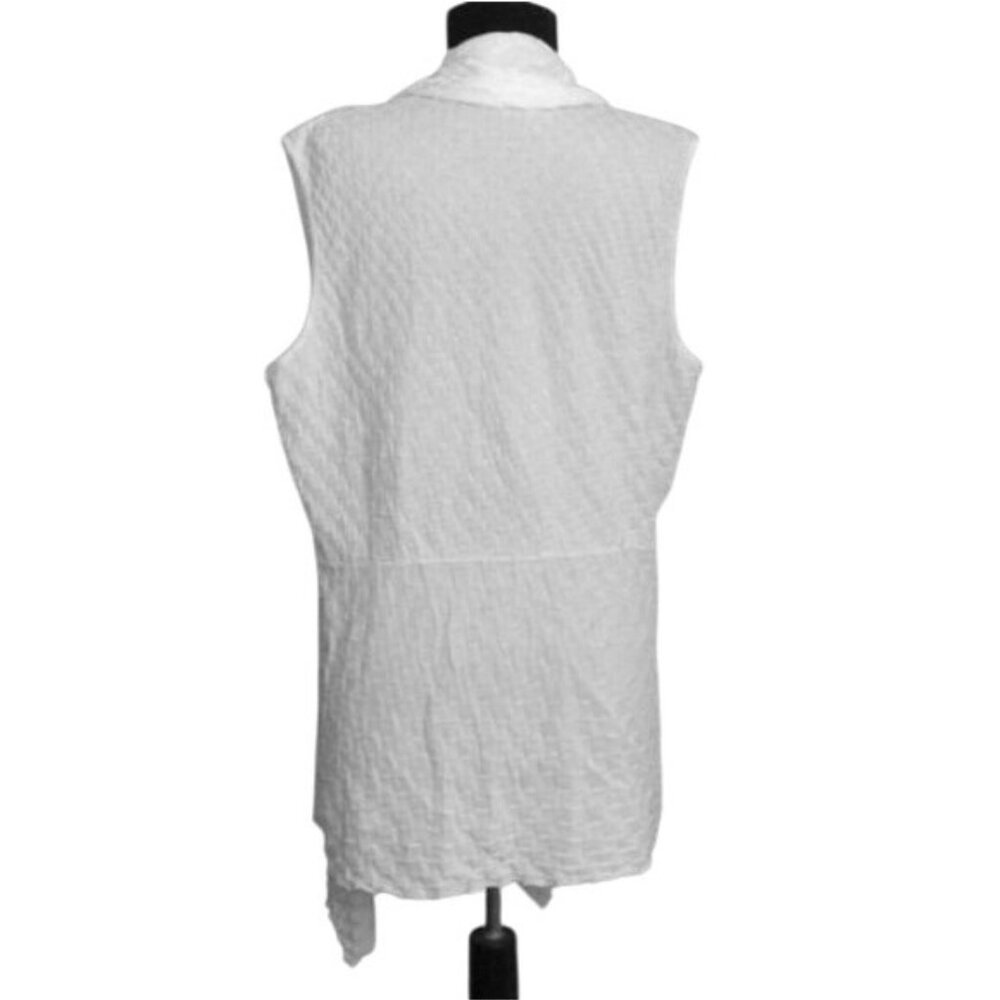 Lafayette 148 New York Size L Sleeveless Textured White Open Front Cardigan Vest - Picture 4 of 7
